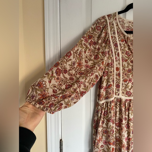 OLD NAVY Floral-Print Tie-Neck Midi Dress, Medium Bohemian Cottagecore Peasant - Picture 5 of 14